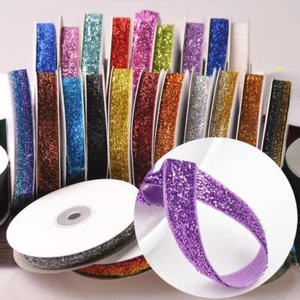 10 Yards 3/8" 5/8" 10mm 16mm Sparkle Glitter Velvet Ribbon lot Sewing Trim - Picture 1 of 29