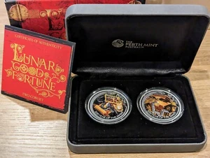 Lunar good fortune two coin set 1oz silver proof coins 2013 Perth Mint Australia - Picture 1 of 5