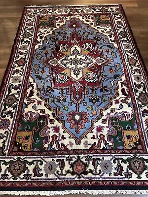 New Blue Tribal & Geometric Oriental Rug Handmade in India, Thick Soft Pile, 5x8 - Image 1 of 4