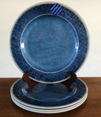 NEW Cynthia Rowley Melamine 11” Dinner Plate Set 4 Blue Camp RV Outdoor Cabin - Image 1 of 4