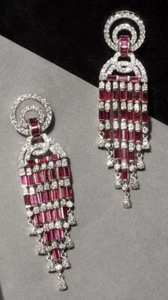 Baguette Ruby Chandelier Earrings lab created gems 925 Sterling Silver Jewelry - Picture 1 of 3