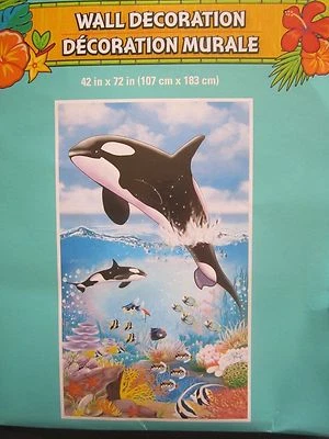 Dolphins LUAU Tropical Blue Ocean 42"x72" Wall/Door Mural Decoration BRAND NEW - Image 1 of 4
