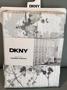 DKNY Wallflower Shower Curtain Textured Cotton Waffle Fabric Shades Of Gray New - Picture 1 of 6