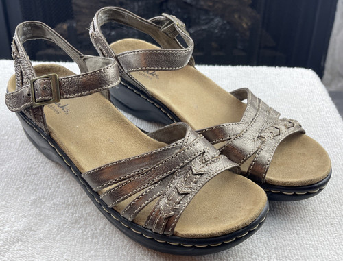 Sandali Clarks Bendables donna 6 5 pelle bronzo slingback zeppa bassa