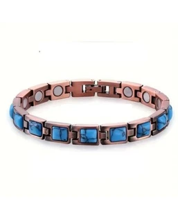 Pure Copper Natural Stone Magnetic Mens Bracelet Health Energy Jewelry - Picture 1 of 7