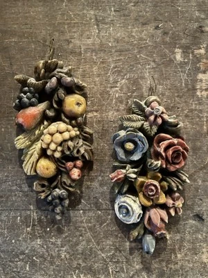 2 Antiguas Cera Colgante Fruta/Decoración de Pared Floral!! Foto 1 de 2