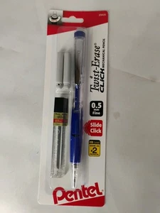 Pentel Twist Erase .5 Fine Click #2 Mechanical Pencil w/ Lead & Erasers BLUE - Picture 1 of 1