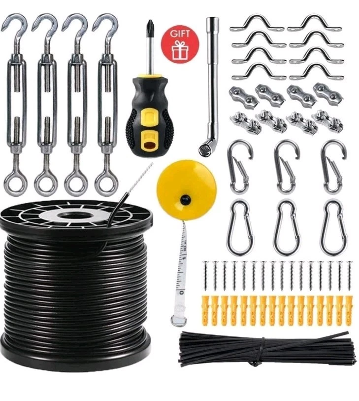 String Light Hanging Kit With 164 Ft Nylon Coated Stainless Steel 304 Wire Rope  - Image 1 of 4