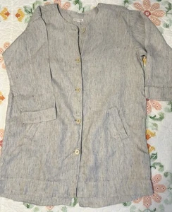 EILEEN FISHER Leinen Tunika L grau & schwarz gestreift Rundhals 3/4 Arm Taschen - Bild 1 von 10