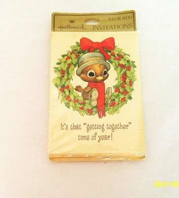 Sello Vintage 8 Invitaciones de Navidad Selladas Pájaro Sentado en Corona Foto 1 de 2