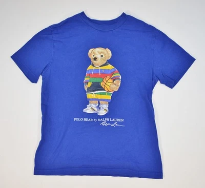 Polo Ralph Lauren Boys Kids Youth Small Child Size 8 Basketball Bear Blue Shirt - Image 1 of 4