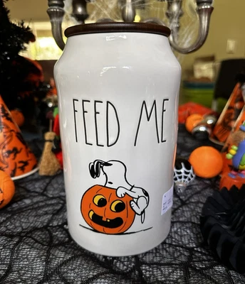 Bote de golosinas magenta Rae Dunn Peanuts Snoopy FEED ME Halloween para perros NUEVO Foto 1 de 4