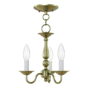 Livex Lighting Williamsburgh 3 Light Antique Brass Chain Hang/Ceiling Mount - Picture 1 of 10