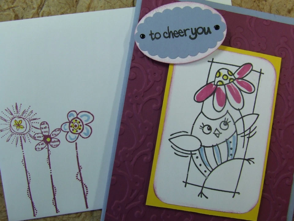 Handmade Card Get Well To Cheer You Birdie  Using Stampin Up! Embossed & Painted - Image 1 of 1