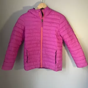 Kids Lands’ End Husky hooded Pink jacket girls size large 10-12 - Picture 1 of 10