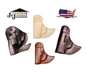 J&J RUGER LCP MAX 380 W/ VIRIDIAN E-SERIES LASER FRONT POCKET LEATHER HOLSTER - Picture 1 of 4