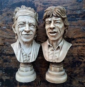 ROLLING STONES 2 BUSTS FIGURINES MICK JAGGER KEITH RICHARDS ROCK ART FIGURES CD - Picture 1 of 24