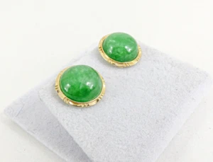 14ct Gold Jade Earrings Green Round Studs 585 New Butterfly with gift box - Picture 1 of 6