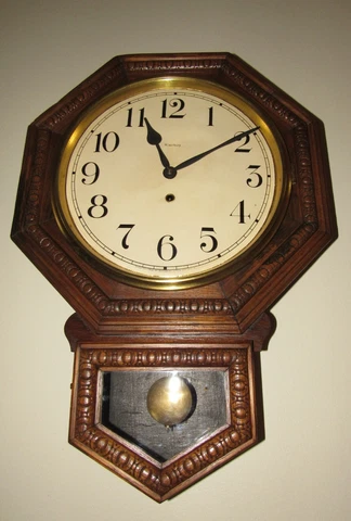 Antique Waterbury Octagon Timepiece Regulator Wall Clock 8-Day Cover