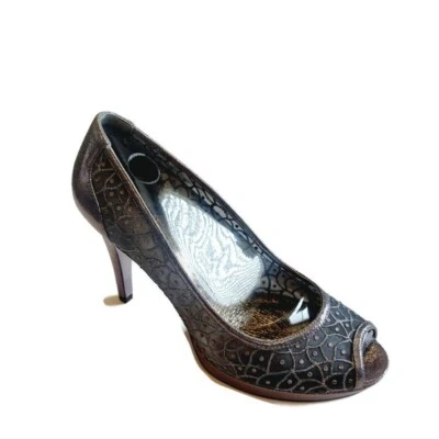 Adrianna Papell FOXY Shoes Womens 9 Embellished Shimmer Peep Toe Heels Gunmetal - Image 1 of 4