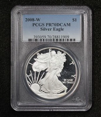 2008-W Proof American Silver Eagle $1 PCGS PR70 DCAM 31W7 - Image 1 of 4