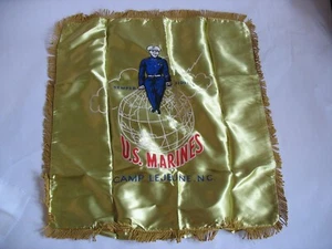 Vtg Sweetheart Pillow Cover Military Camp LeJeune NC US Marines Semper Fi - Picture 1 of 6