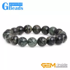 Natural Dark Blue Rhyolite Kambaba Jasper Round Beaded Stretch Bracelet Bangle - Picture 1 of 25