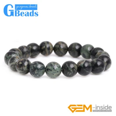 Brazalete Brazalete Elástico Natural Azul Oscuro Riolita Kambaba Jaspe Redondo Cuentas Foto 1 de 4