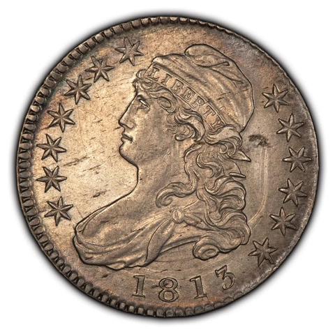 1813 50c Capped Bust Silver Half Dollar - Die Clash - Luster - AU/UNC - B3536 Cover