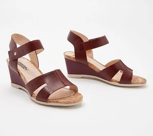 Pikolinos Leder Knöchelriemen Keilabsatz Sandalen - Vigo 38 = 7,5-8 US Arcilla (Burgandy) - Bild 1 von 2