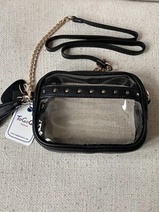 Borsa a tracolla da stadio in pelle nera vegan trasparente - Foto 1 di 6