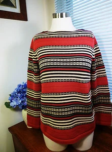 Lauren Ralph Lauren Petite Cotton Red Black Tan Sweater Size PP - Picture 1 of 9