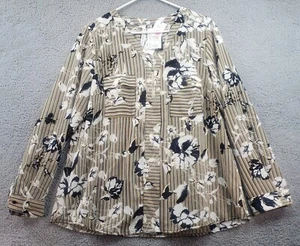 NY Collection Top XL Blouse Shirt Womens Stretch Floral Gold Black New - Picture 1 of 19