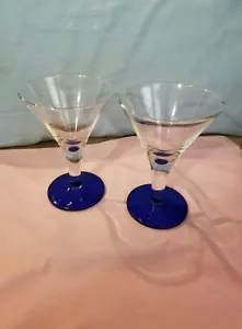Hand Blown Glass Margarita Glasses Barware Thick Cobalt Blue Large Set Of 2 - Picture 1 of 6