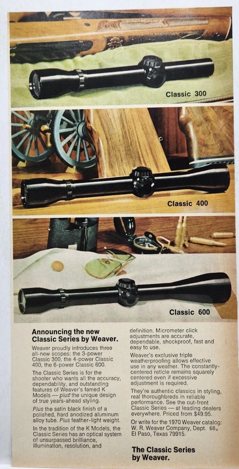 1970 Weaver Scopes Классическая Охотничья Печатная Реклама Мужчина Пещера Арт Деко Эль-Пасо TX 70-е - Изображение 1 из 1