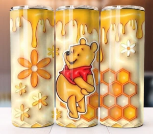 Honey Pooh Flowers Tumbler 20oz Cup Mug Hot Cold Drinks w/ Lid Straw Stainless - Picture 1 of 1