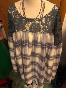 SUZANNE BETRO FLANNEL TOP WITH CROCHET SIZE 3X - Picture 1 of 1