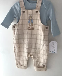 0-3 meses ~ 13 libras ~ estiércol de algodón beige Peter Rabbit y body azul - Imagen 1 de 4