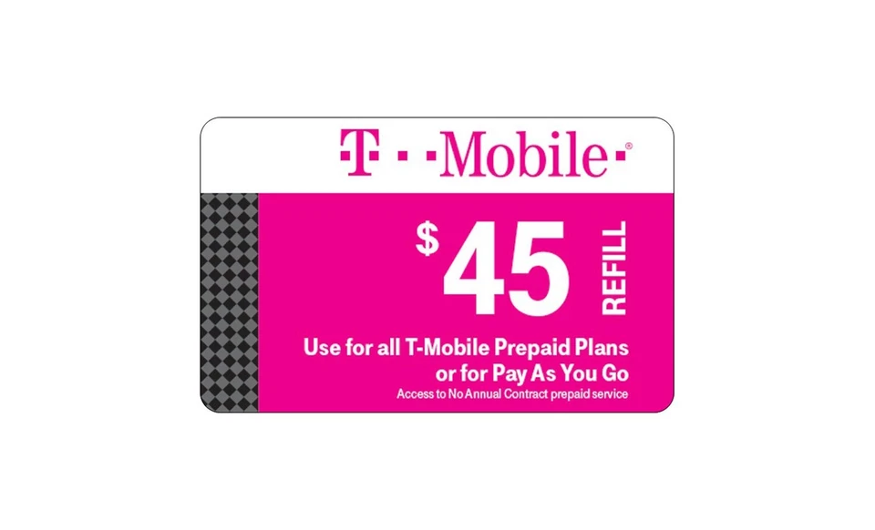 T-Mobile  Prepaid $45 Refill Top-Up Prepaid Card , AIR TIME  PIN / RECHARGE  - Image 1 of 1
