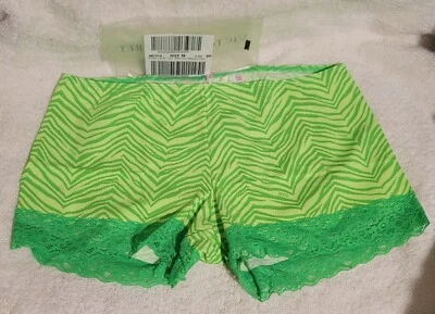Vintage Victoria's Secret Rosa Verde Zebra Cintura Baixa Menino Curto Acabamento de Renda Perna M Novo com etiquetas - Imagem 1 de 4