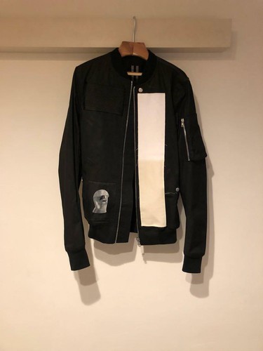 Giacca da uomo Rick Owens Dark Shadow Patchwork MA 1 Bomber taglia S nera USATA