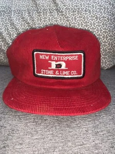 Vintage Corduroy Enterprise Stone & Lime  Red Snapback Hat K-Product - Picture 1 of 3