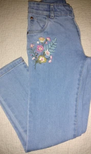 Carters Mädchen Denim blau Jeans bestickt Blumen/Schmetterling Größe 7 - Bild 1 von 2