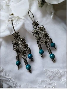 Vintage rumänische Sterlingsilber filigrane Rosette Ohrhänger - Bild 1 von 4