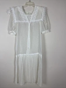 Vtg Dress SIZE SMALL 7 White sheer GUNNE SAX cottage Victorian drop waist Mint - Picture 1 of 8