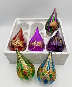 NEW 6 Hand Blown Glass Ornaments Bulb Shaped 4.5" by Penco Multicored Assortment - Picture 1 of 11