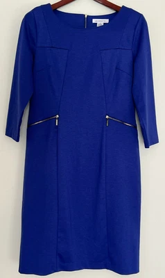 Liz Claiborne Women's 3/4 Sleeve Zip closure Blue Sheath Stretch Dress Size 8 - Image 1 of 4