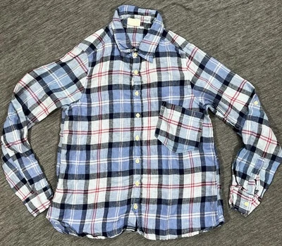 Camisa CP Shades Mujer XS Azul Rojo Cuadros 100% Lino Botón Frontal Informal Top Foto 1 de 4