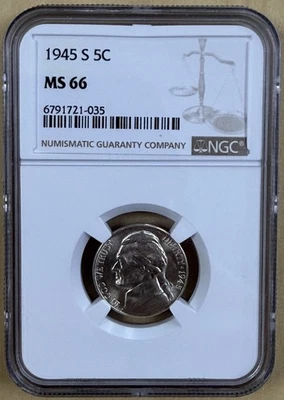 1945-S 5c Jefferson Nickel NGC MS66 - Image 1 of 2