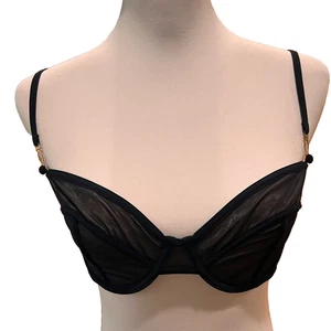 Sujetador Victoria’s Secret transparente negro y tostado malla metálica balconette detalles dorados 36B - Imagen 1 de 10